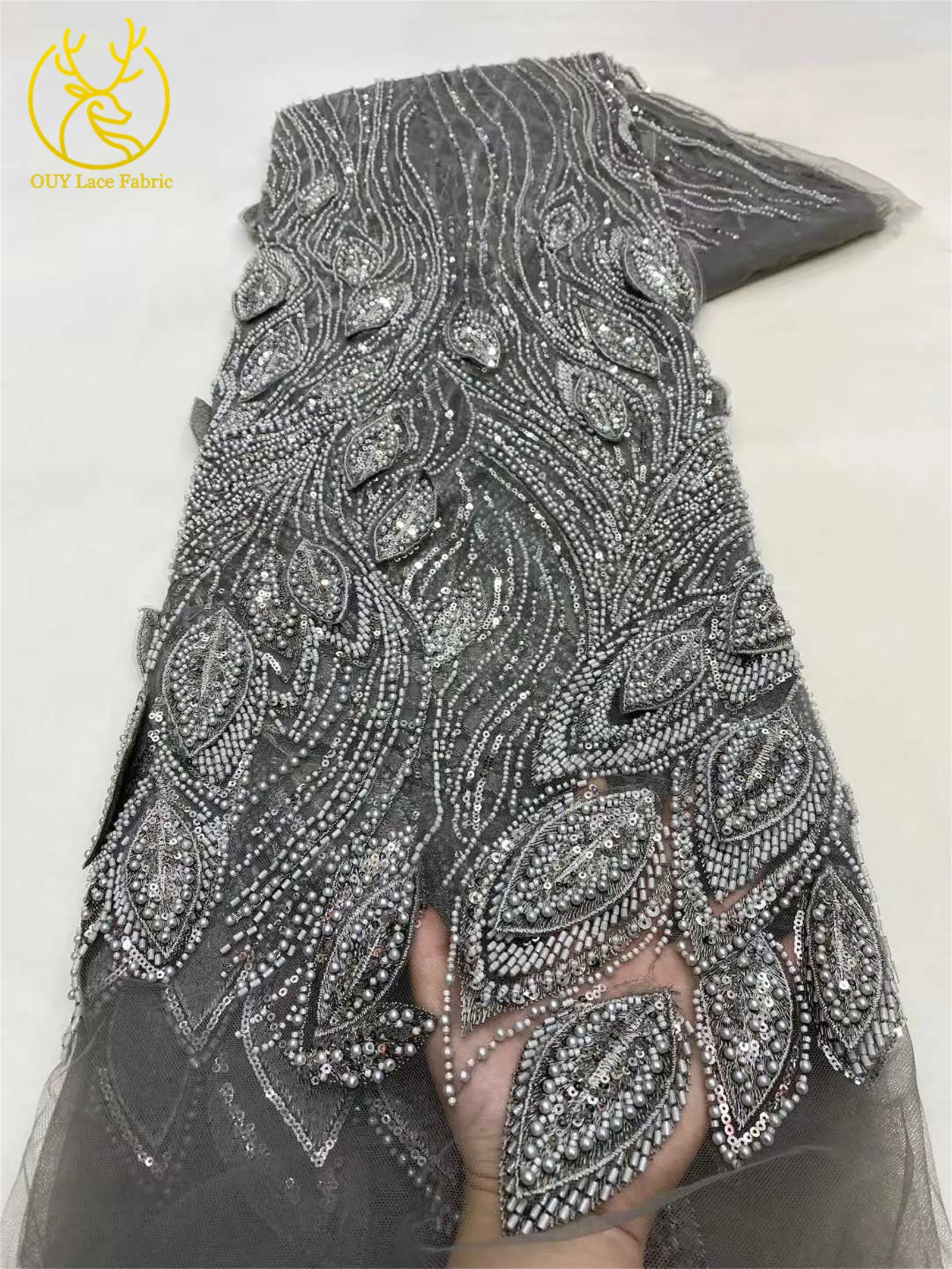 Luxuriöser französischer 3D-bestickter Perlen-Tüll-Spitzenstoff 2026 – Hochwertiger nigerianischer Pailletten-Spitzenstoff für Brautkleider und Hochzeitskleider – Detail 6