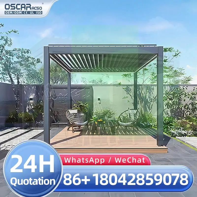 

6x3 m Bioclimatic Outdoor Remote Controlled Louvered Roof Pavilion Attached to House in Backyard Patio Garden pergola