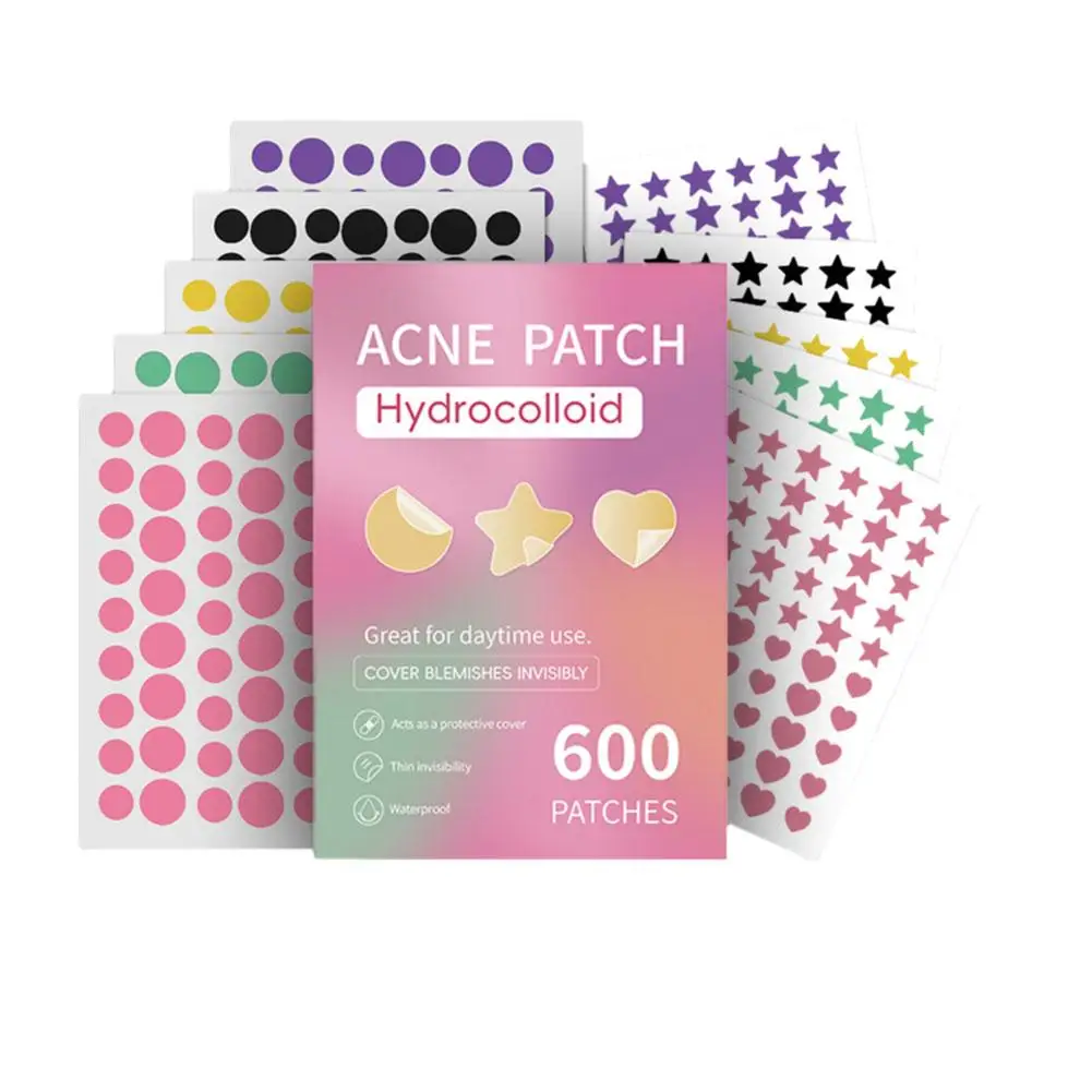 600 pz Cinque colori di Grandi Dimensioni Misto Patch Per L'acne 600 Conti Stella Cuore Brufolo Adesivo Della Pelle Patch Per L'acne Acne Copertura Cura Invisibile