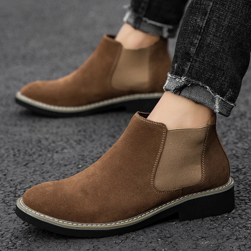 

New Elegant Chelsea Winter Plush Boots Quality Leather Men Couple Fur Shoes Slip-on Casual Handmade Soft Sole Outdoor Warm Boots