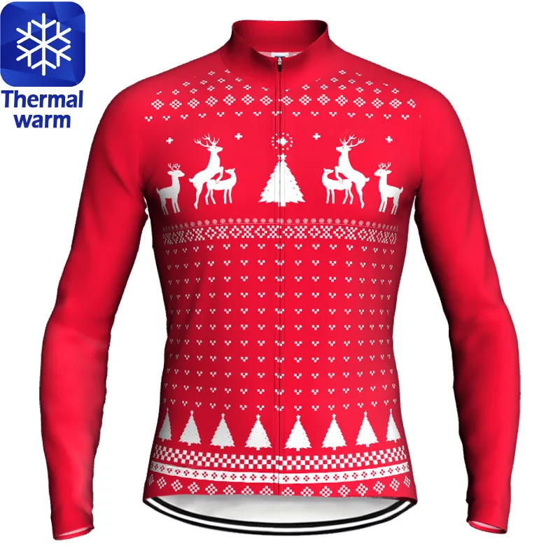 Christmas Winter Bike Jacket Long Sleeve Thermal Fleece Road Wear MTB Sweater Cycling Top Ride Jersey Outdoor  Biker Warm Coat