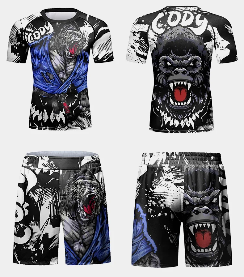 MMA Boxing Muay Thai Compression Set tuta da uomo Running Rashguard t-shirt + pantaloncini abbigliamento sportivo allenamento abbigliamento da