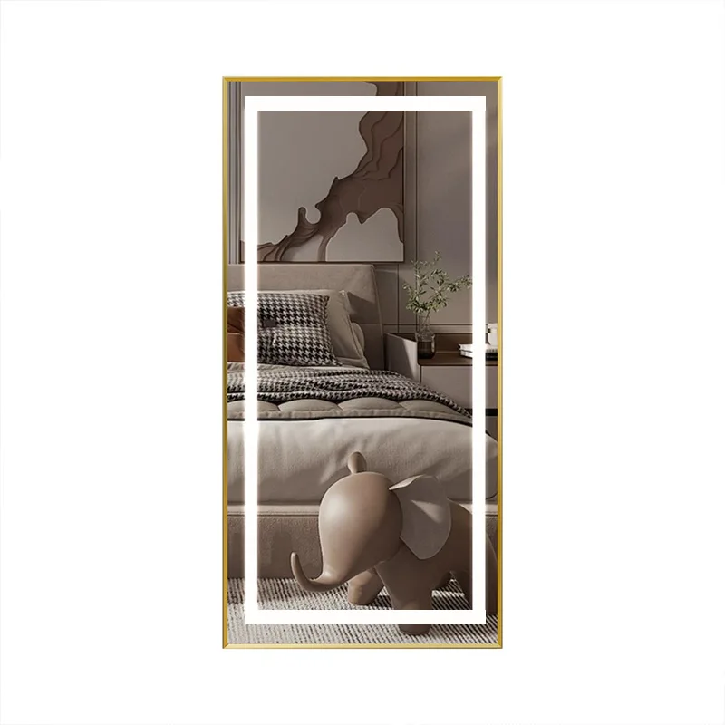 أزياء سبائك الألومنيوم الإطار كامل الجسم مرآة الجدار شنقا غرفة نوم تركيب مرآة مع مصباح ليد واضح كامل الجسم مرآة الغرور #3