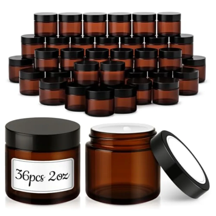

Glass Jars with Lids Pack Amber Small Glass Jars with Black Lids Leakproof Round Airtight Empty Cosmetic Travel Containers with