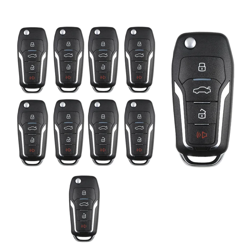 10Pcs/Lot XEFO01EN Car Remote Key for Ford Flip 4 Buttons Built-in Super Chip English Version VVDI Mini KeyJAS