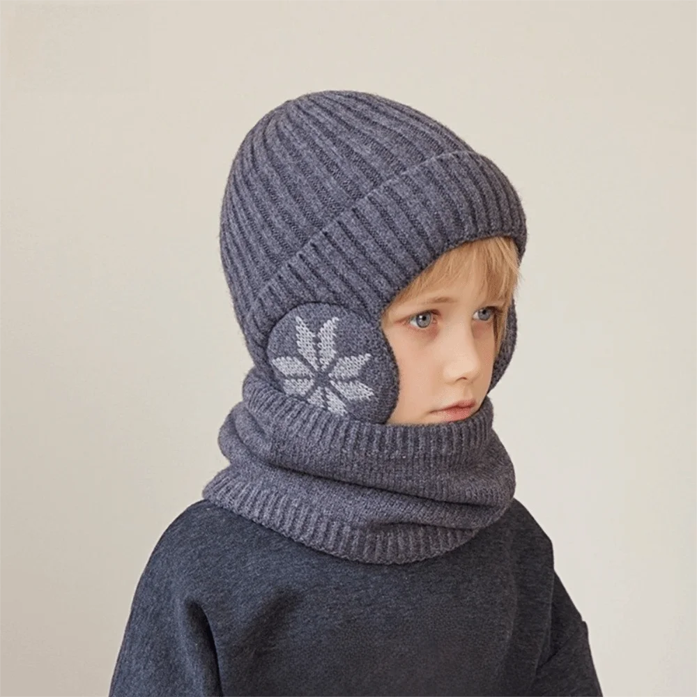 

2pcs Fashion Solid Color Ear Protection Wool Caps Coldproof Earflap Children Knitted Beanie Warm Plush Pullover Hat Winter