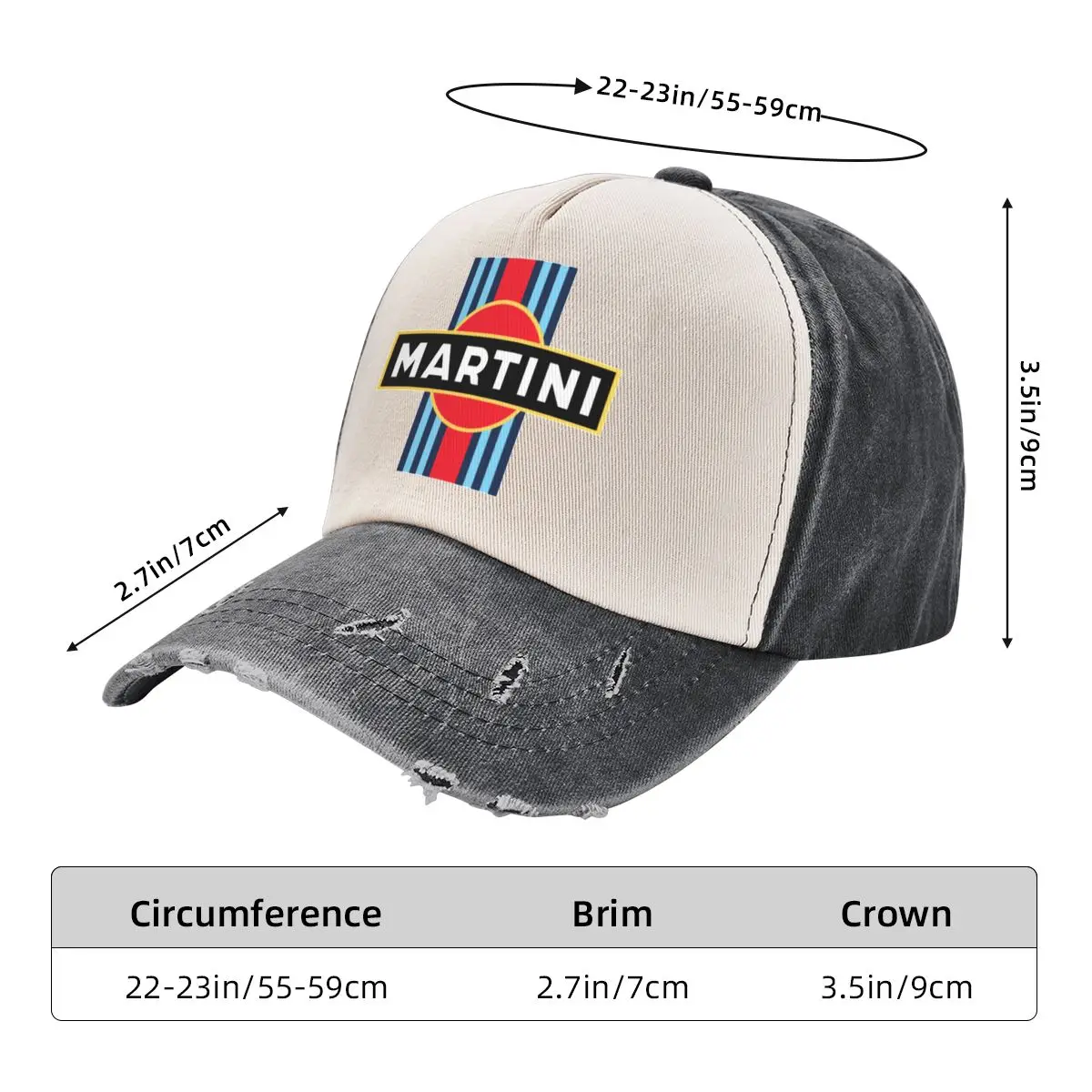 Martini Racing Stripe Baseball Cap western Hat Big Size Hat For Women Men\'s