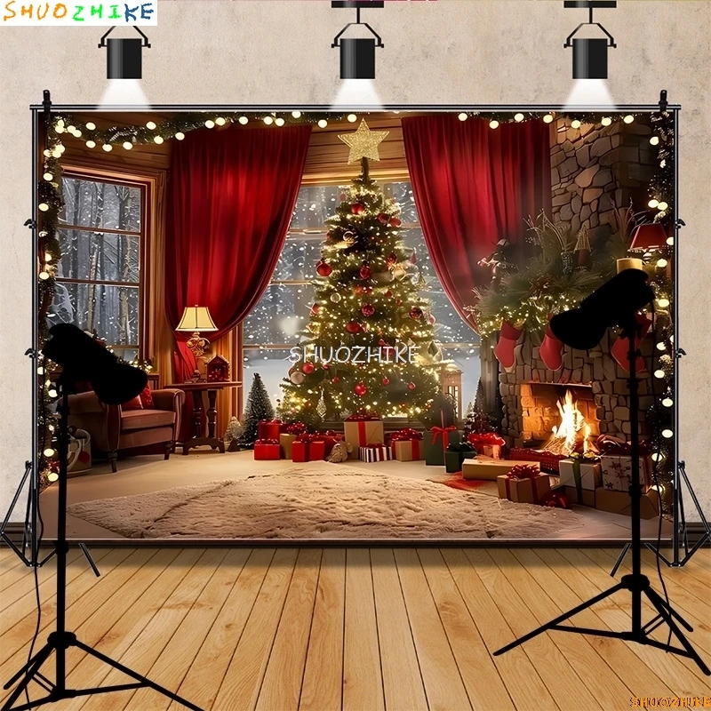 Christmas Day Wreath Snowman Photography Backdrop Props Family Xmas Eve Party Decor Living Room New Year Background DS-03