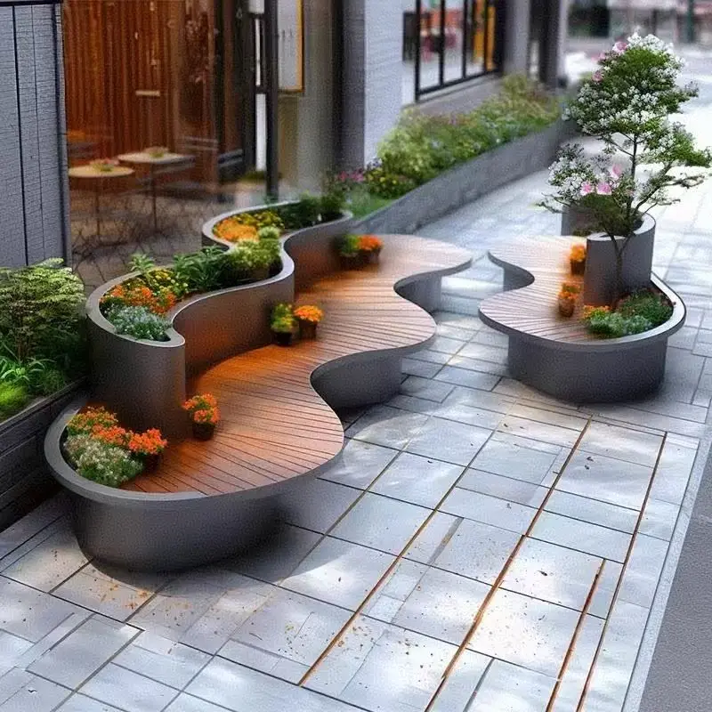 في الهواء الطلق فيلا فناء صندوق زهور مقعد مزيج مربع الترفيه كرسي انتظار البلدية زهرة فتحة زهرة