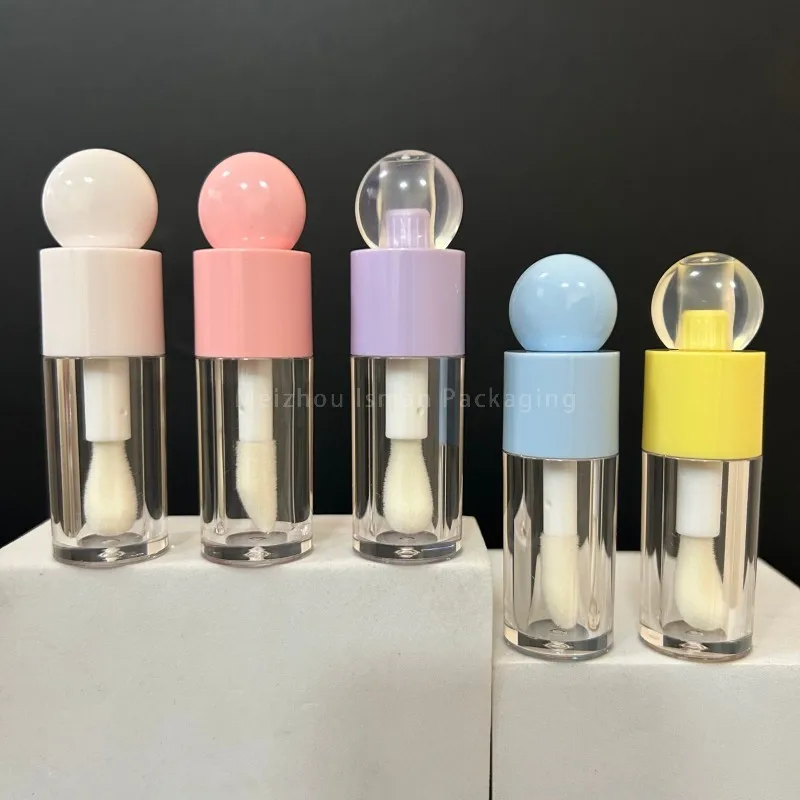 

50Pcs Wholesale 4ml Flat Big Brush Wand Lip Gloss Bottle Tube Cosmetic White Pink Purple Blue Yellow Lipgloss Tubes Packing