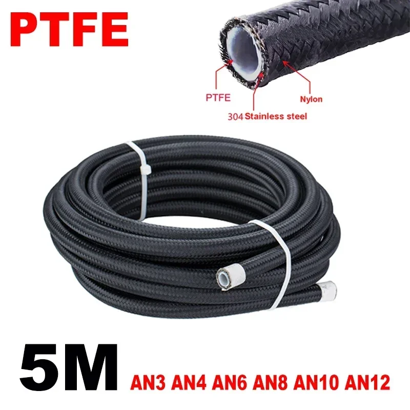 

16 футов 5 м AN3 AN4 AN6 AN8 AN10 AN12 Черный топливный шланг Масло Газовый охладитель Линия Трубка внутри PTFE Нейлон Нержавеющая сталь Двойная оплетка