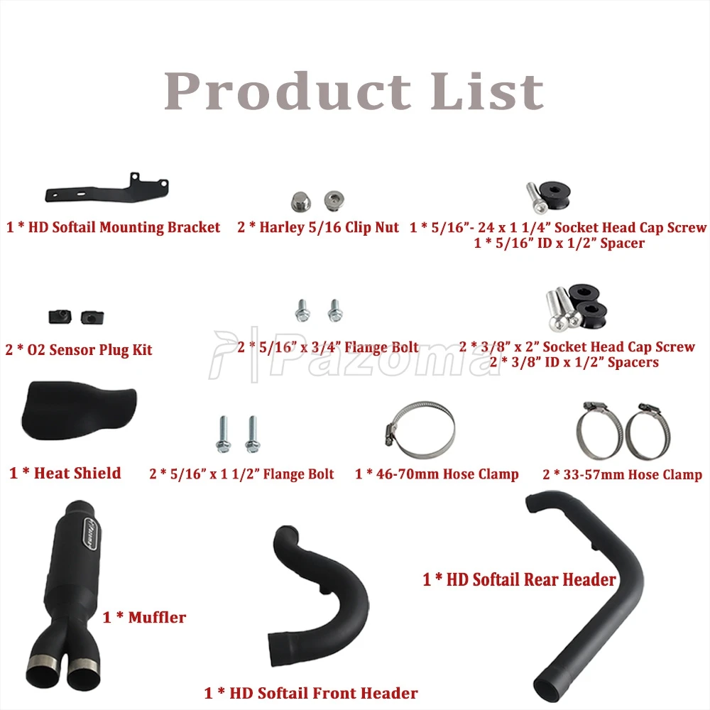 كاتم صوت كامل لنظام عادم الدراجة النارية مقاس 1.75 بوصة - 2 بوصة كاتم صوت كامل لدراجة Harley Softail Low Rider S ST Standard Fat Bob Slim Deluxe