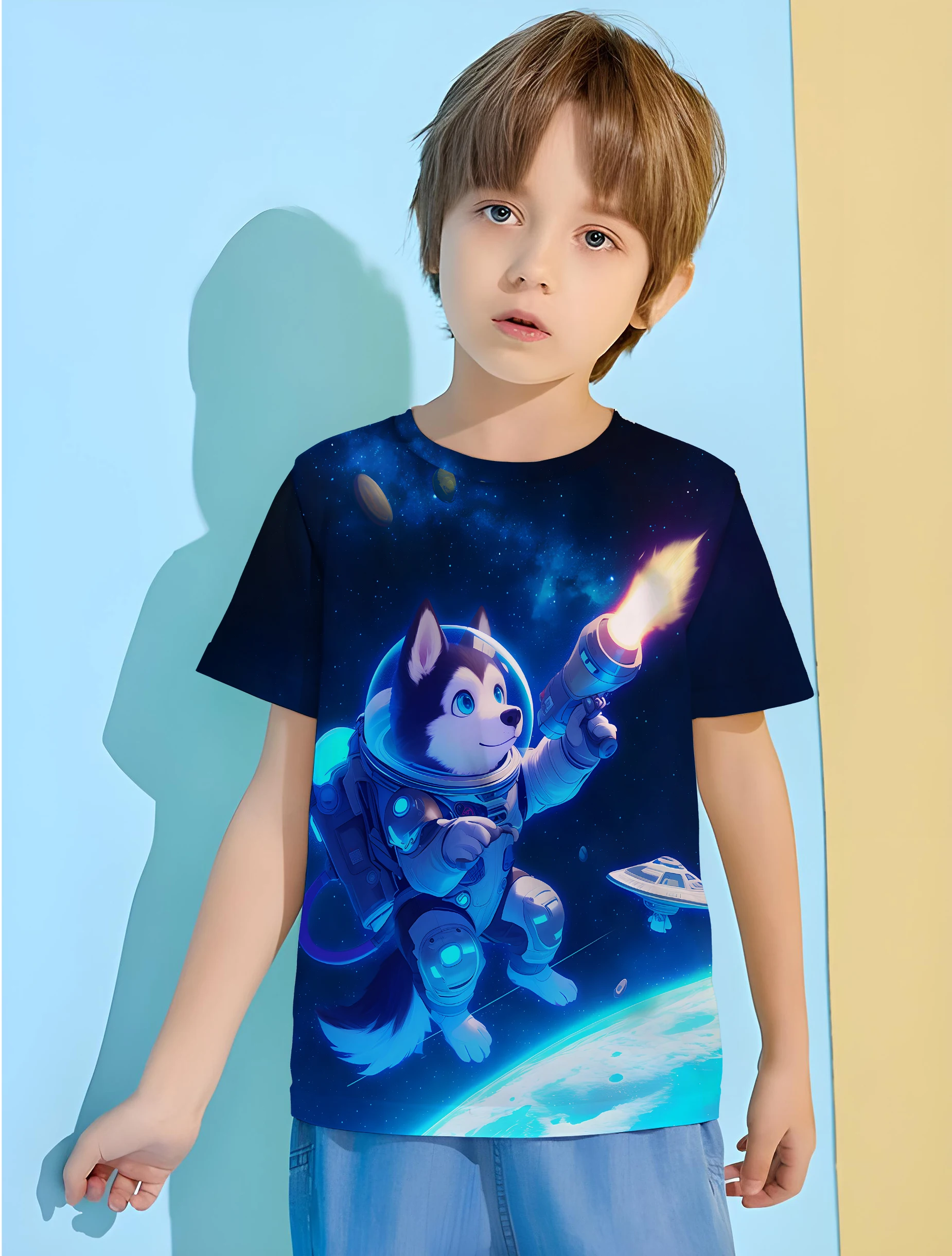 

Space Dog Fighter Junior Summer Clothes Clothing Boy Child T Shirt Korean Children's Clothes 2024 Tops Kids T-shirts T-shirty