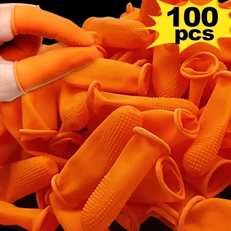 100/50/5Pcs Orange Non-slip Finger Cots Anti-static Latex Coats Disposable Fingertips Protector Gloves Industry Cot Wholesale