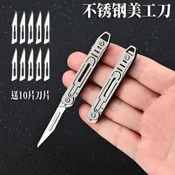 Stainless steel mini folding knife, art sharp, portable, keychain detachable, express delivery with No.11 surgical knife