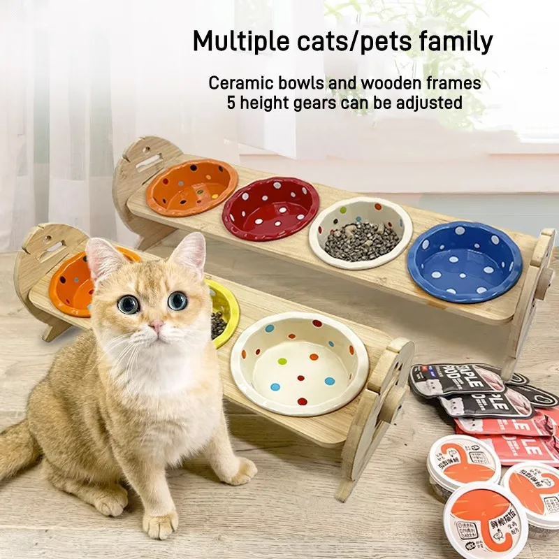 

Multiple Cat Bowls Pet Ceramic Plate Wooden Frame Water Bowls Kitty Drinking Puppy Kitten Puppy Drinker Cat Feeder Pet Items