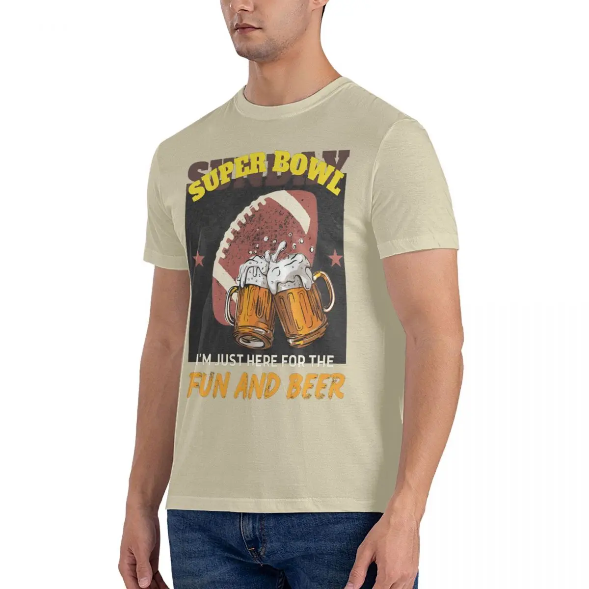 Men Cheers T Shirts Super Bowl Sunday 100% Cotton Tops Vintage Short Sleeve O Neck Tee Shirt Graphic Printed T-Shirts