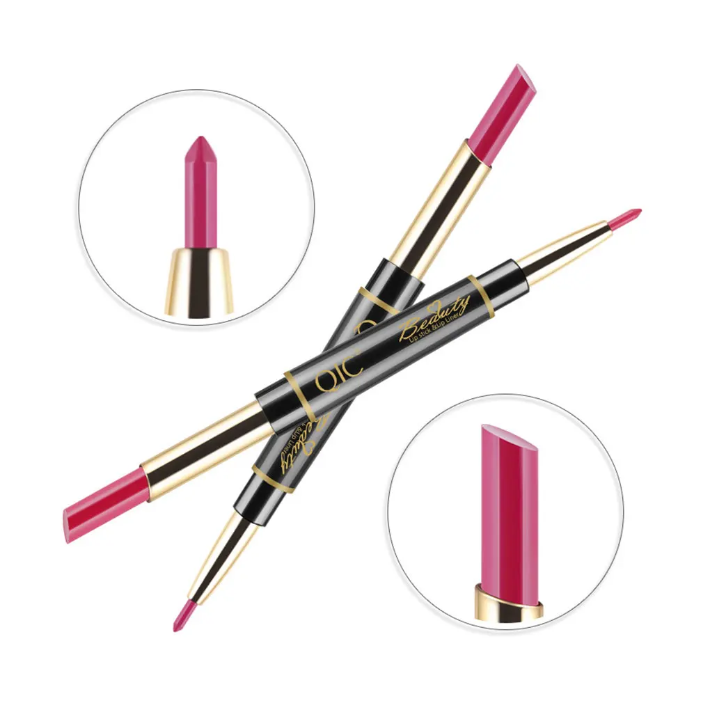 Women Girls Rotating Double End Lipstick Pencil Female Matte Lip Liner Balm Pen Lip Makeup