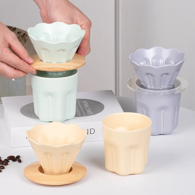 320ml Gift Packaging Best Sell Macarone Coffee Pot Round Ceramic Filter Pour Over Coffee Maker Set with Paper Filter