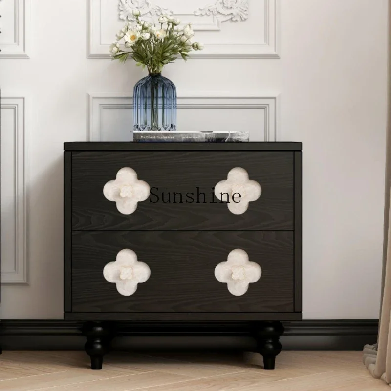 French retro four-leaf clover shell bedside table bedroom double drawer solid wood locker living room side few