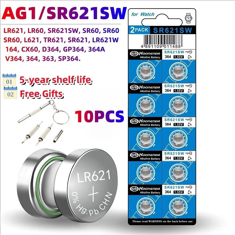 10PCS AG13 LR44 1.5V Button Batteries LR41 LR1130 LR626 SR621SW SR626SW SR920SW SR721SW Alkaline battery Cell Coin for Watch Toy