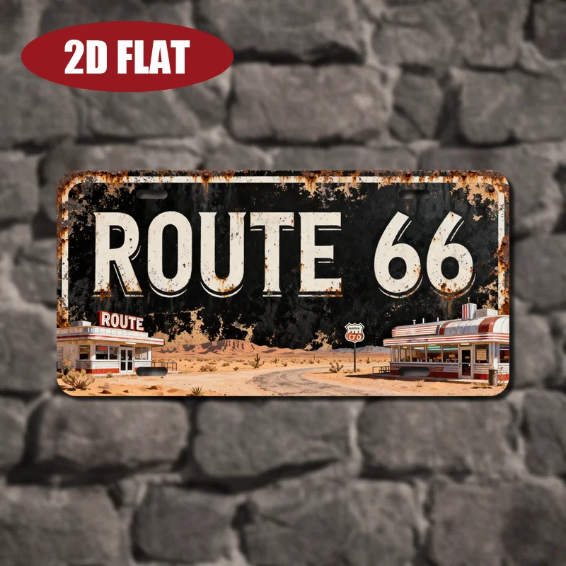 2D Flat, 1pc Vintage 66 Road Marker Plaque, Black And White Retro Highway Sign for Wall-Mounted Garage, Suitable for Man Cave