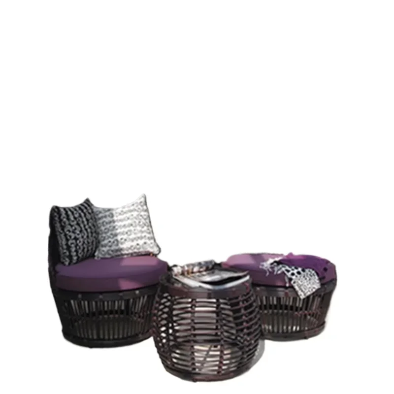 

Rattan chair three-piece outdoor rattan recliner combination kit modern leisure armchair creative balcony table and chairs