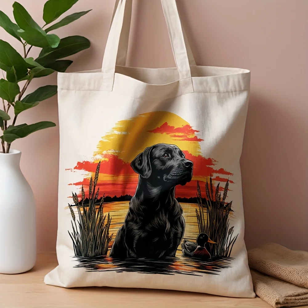 Black Labrador and Duck Sunset Lake Design Handbag, Ladies' Gift, Exclusive Single-Shoulder Bag for Dog Lovers