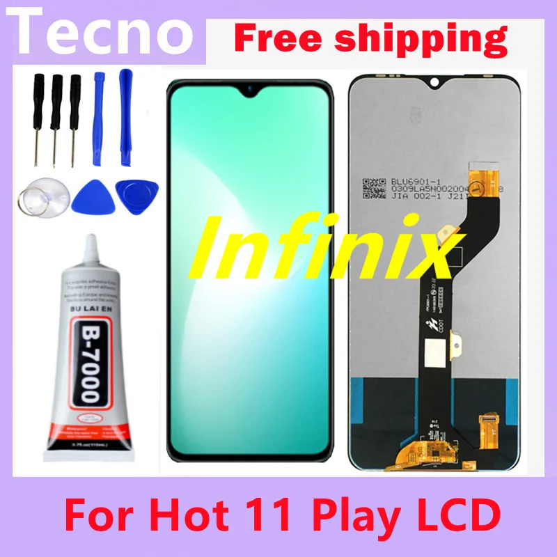 

100% Perfect Repair Black 6.82 inch For Infinix Hot 11 Play Full LCD Display Touch Screen Digitizer Assembly Panel Replacement