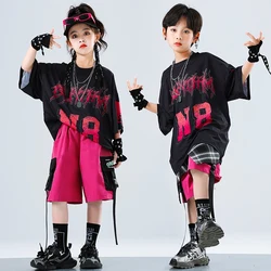 Kid Hip Hop Dance Clothes Boys Black T-Shirt Loose Summer Jogger Street Dancewear Girls Jazz Practice Performance Costume BL8662