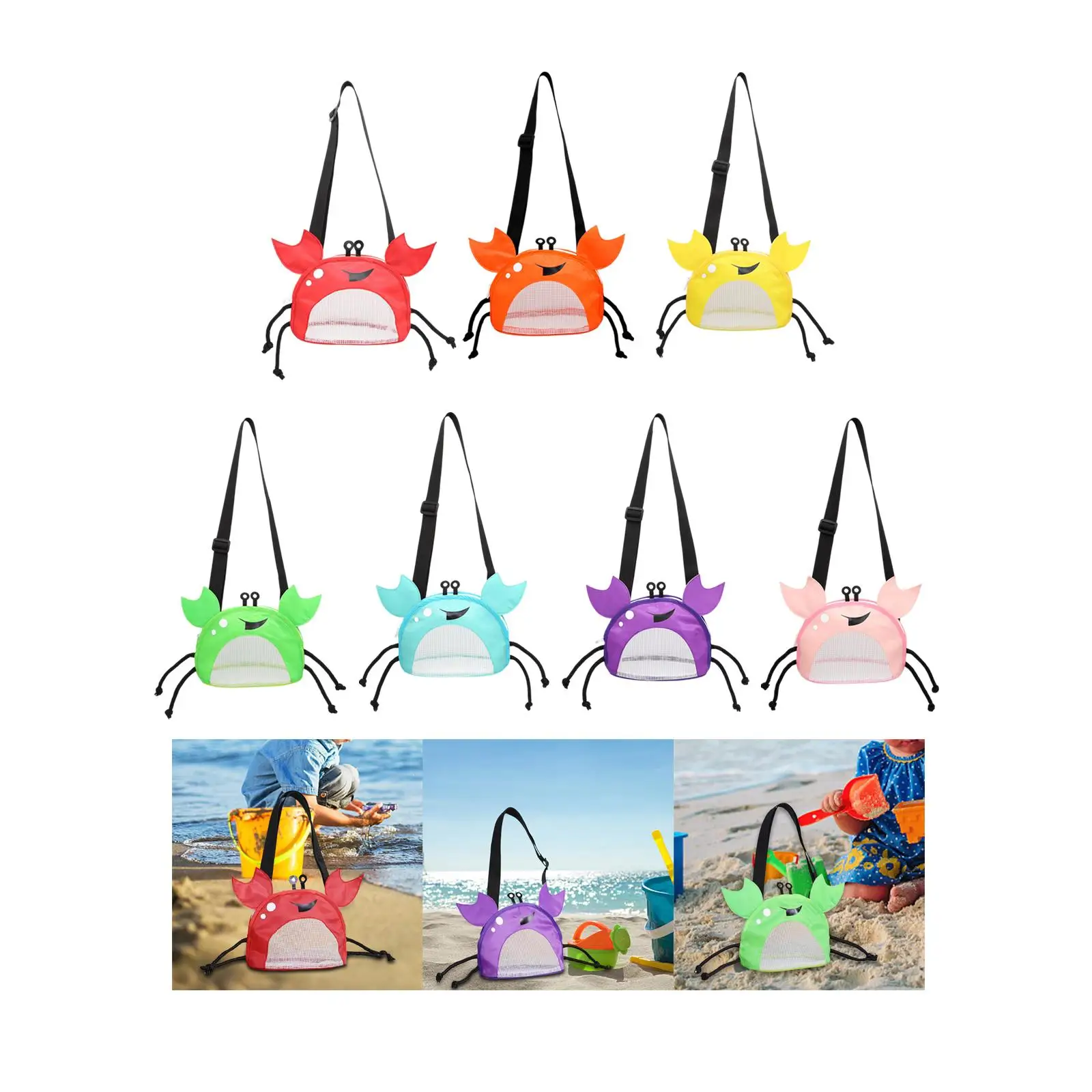 Bolsa de malla para sujetar juguetes de playa, bolsa de conchas marinas para niños, bolsa de juguete de playa para niñas