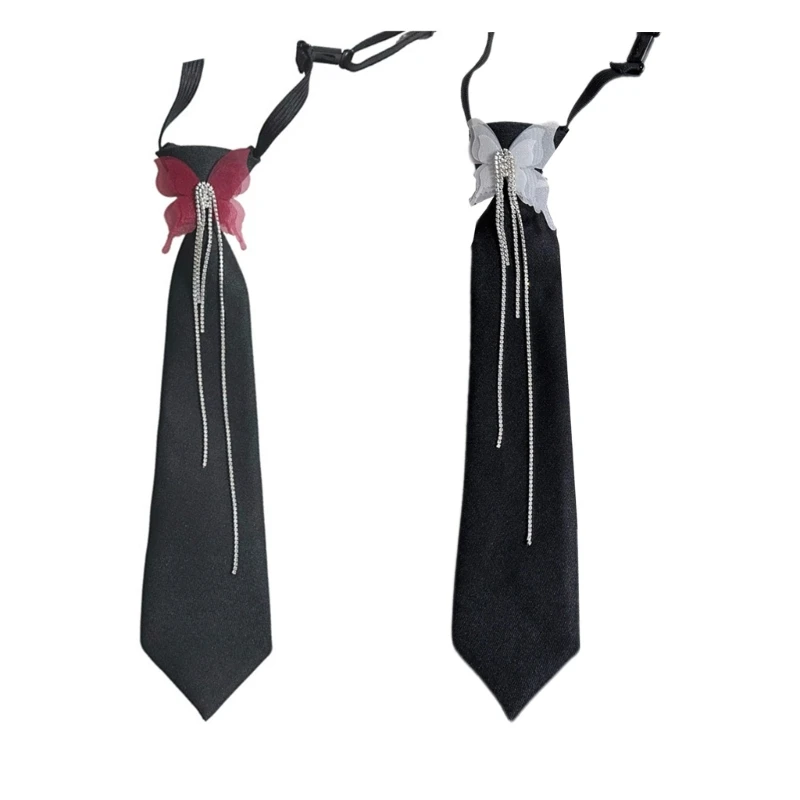 367C Black Ties for Women Adjustable Schoolgirl Uniform Pre Tied Butterfly Neck Tie