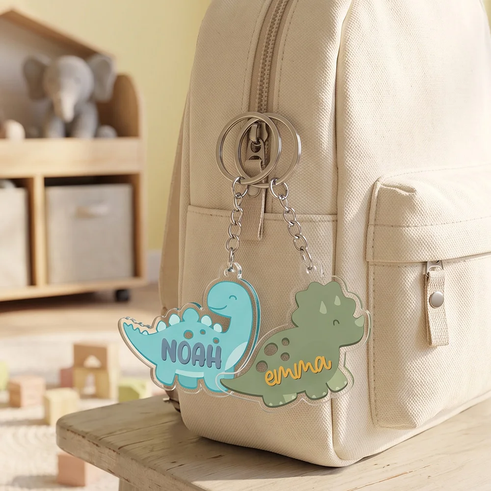 Custom Dinosaur Name Keychain, Personalised Gift for Kids
