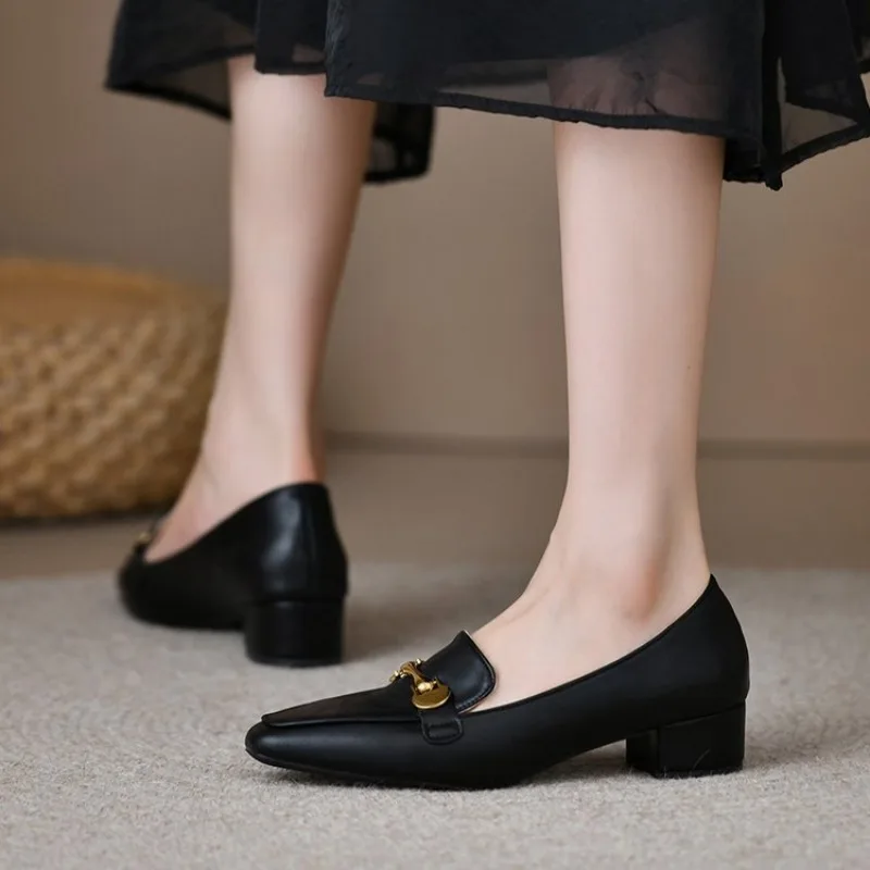 Sapatos Feminino Retro High Heels Shoe Women Autumn New Thick Heel Leather Shoe Soft Leather Single Shoe Women Shoe Mary Jane