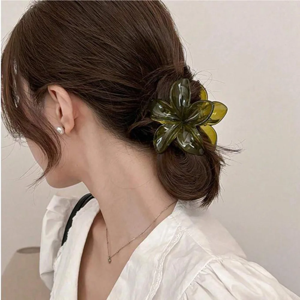 

Women's Laser Mermaid Princess Flower Shaped Large-Size Brown Beige Lightweight Plastic Hair Clips 8.5cm long