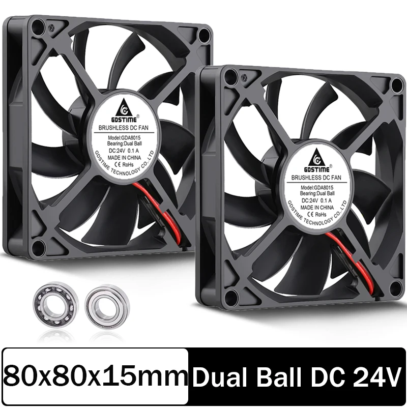 

10 Pieces GDSTIME 80MM Cooling Axial Fan 80x80x15mm 8cm DC 24V 8015 2PIN Dual Ball Brushless DC Cooler PC CPU Computer Case