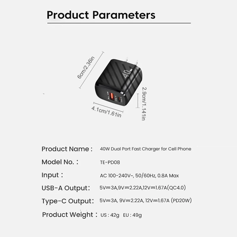 40w ladegerät usb pd20w qc 20w schnell aufladen der handy adapter für xiaomi 13 redmi note 13 pro iphone 15 oneplus handys