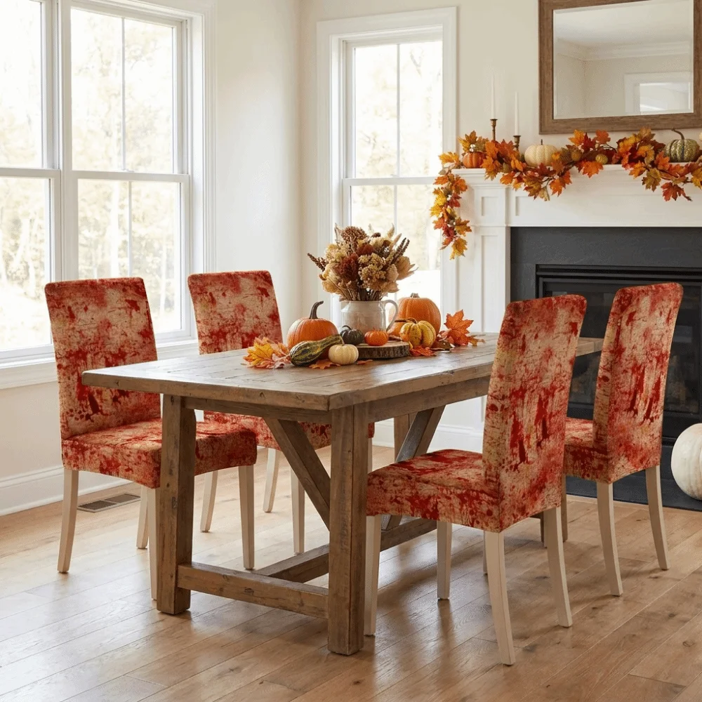 Full Cover Halloween Chair Covers Dust-proof Decorative Spooky Ghost Chair Protector Vintage Scary Dining Chair Slipcovers