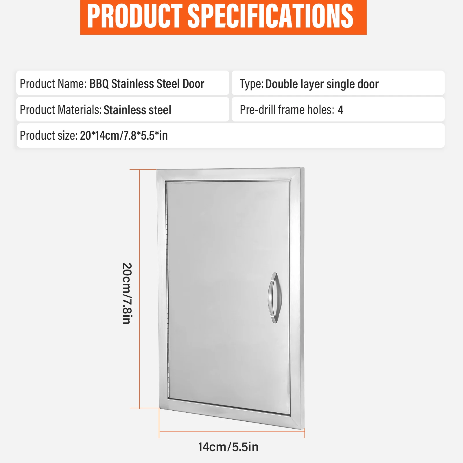 

Outdoor Kitchen Door Single Metal Access Doors Weatherproof Wall Vertical Door for Barbeque Oven Island Storage Cabinet Door