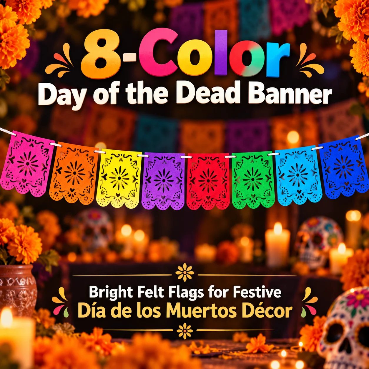 Mexikanische Partydekorationen Banner, Bunte Día De Los Muertos Papel Picado Banner, Karneval Geburtstag Babyparty Party Dekor