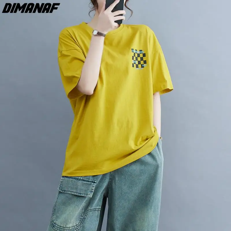 

Dimanaf 2024 New Summer Women T-Shirt Basic Short Sleeve Cotton Loose Casual O-Neck Solid Tops Tees Shirts