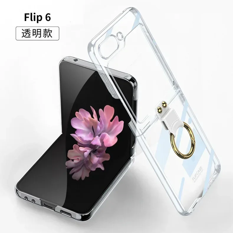 

Electroplated Transparent Ring Holder Phone Case for Samsung Galaxy Z Flip 6 5 Flip6 Flip5 5G Stand Shockproof Cover