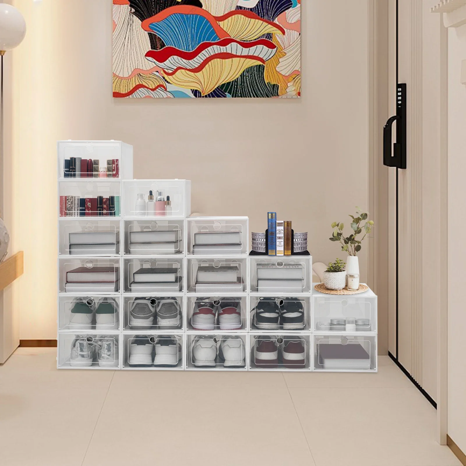 

Штабелируемая коробка для обуви, 20-упаковка, органайзер для кроссовок, прозрачный пластиковый органайзер для обуви, компактный складной контейнер для обуви