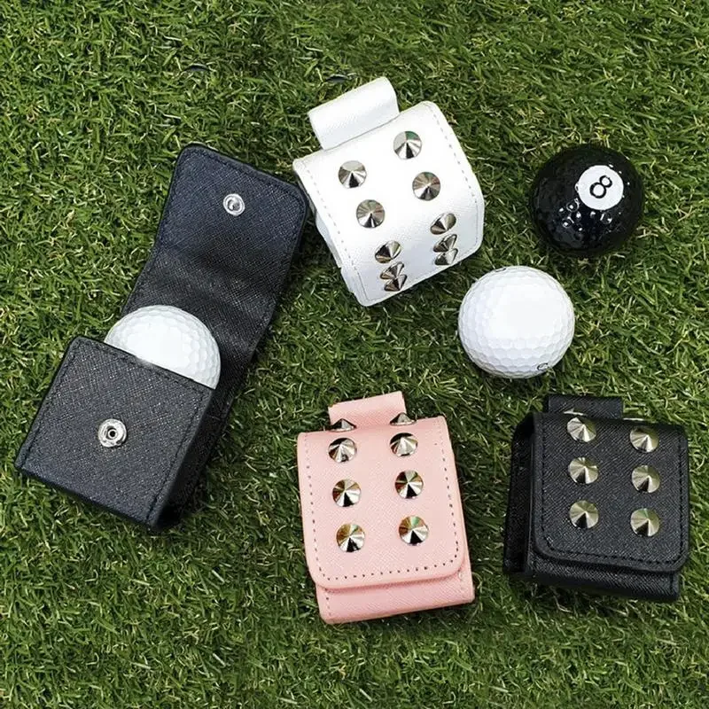 Mini Golf Ball Bag Golf Ball Storage Pouches PU Leather Rivets  Ball Storage  Protective Cover Waist Belt