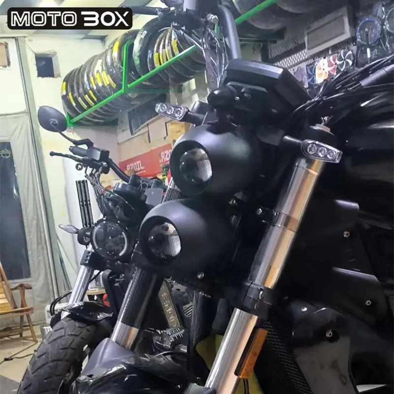 【Premium】For Benelli 502C modified with Wolverine-style dual headlight assembly. Vintage LED high-intensity headlights with lens