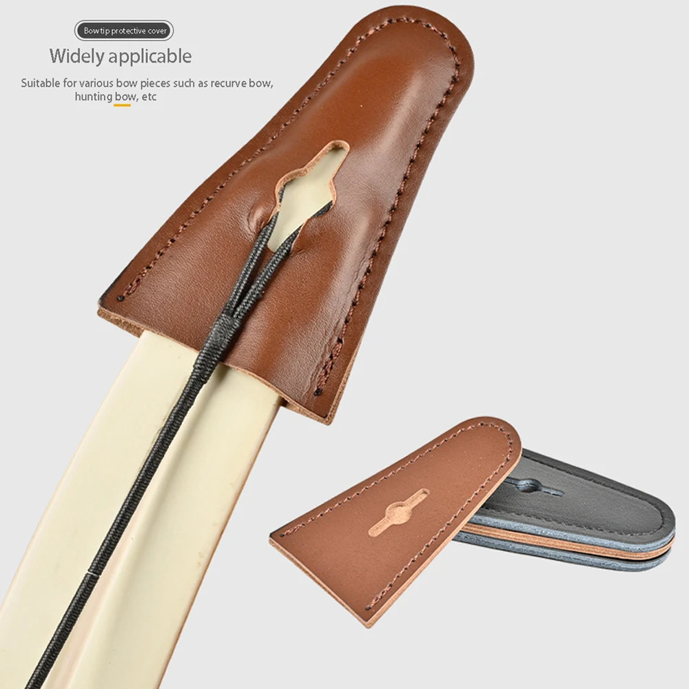 1 Pair Recurve Bow Tip Protector Limb Tip Protector Leather Guard Protector End Replacement Caps for Traditional Bow Longbow