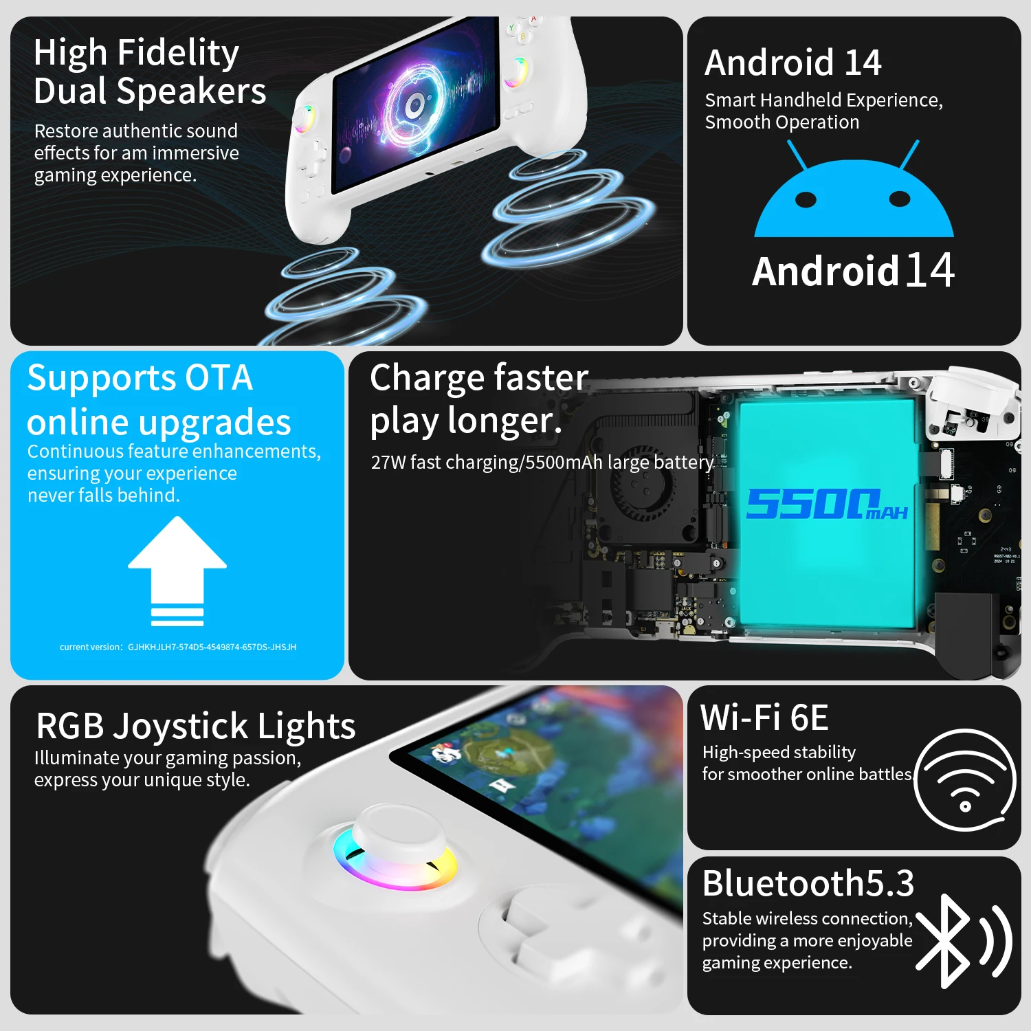 RG557 Portable Gaming Console 5.48-inch AMOLED Screen 1920*1080 Resolution Android 14 System Wi-Fi Bluetooth 5.3