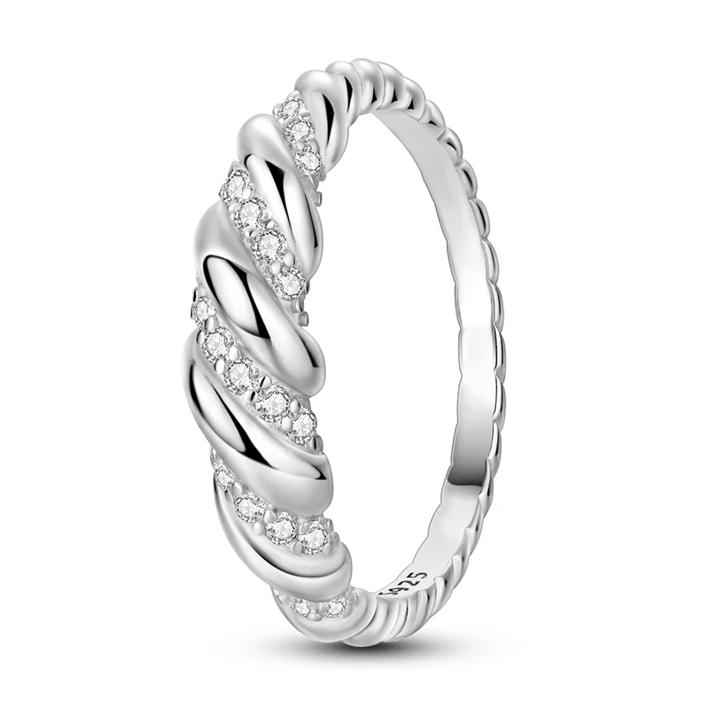 Original 925 Sterling Silver Gradient Threaded Rings For Women Girls Jewelry Birthday Anniversary Gifts
