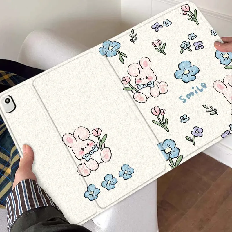 

Cute cartoon rabbit kitten For iPad Pro Air Mini 1 2 3 4 5 6 7 7th 8th 9th 10th 11th 10.2 9.7 10.5 10.9 11 12.9 Tablet Case