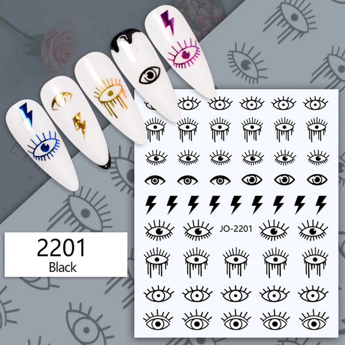 Eye Pattern Stickers For Nails INS 12 Colors Lightning Style Design Nail Art Decoration Decals